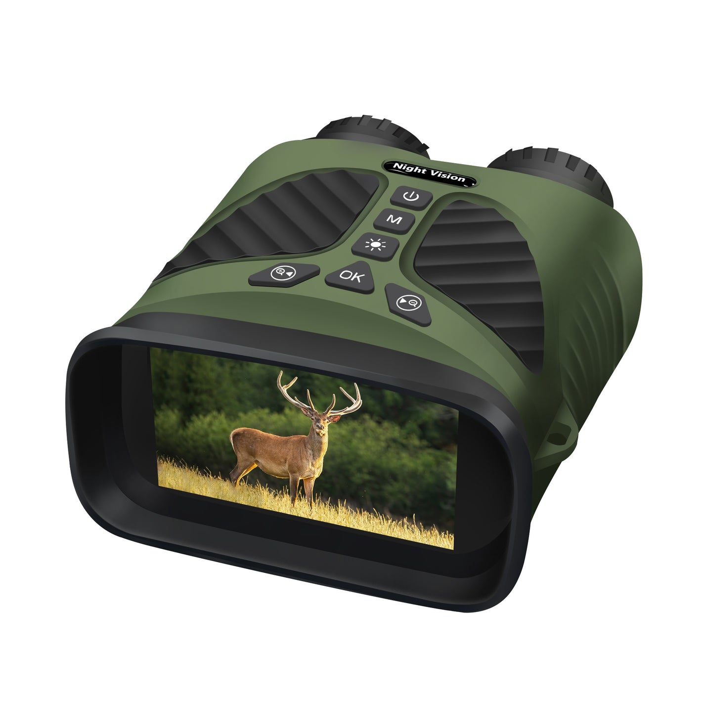 HD Digital Night Vision Binoculars - 10x Optical Zoom, IR, 300m Range, 3.0" IPS Screen, USB Charger + Strap, Green/Black