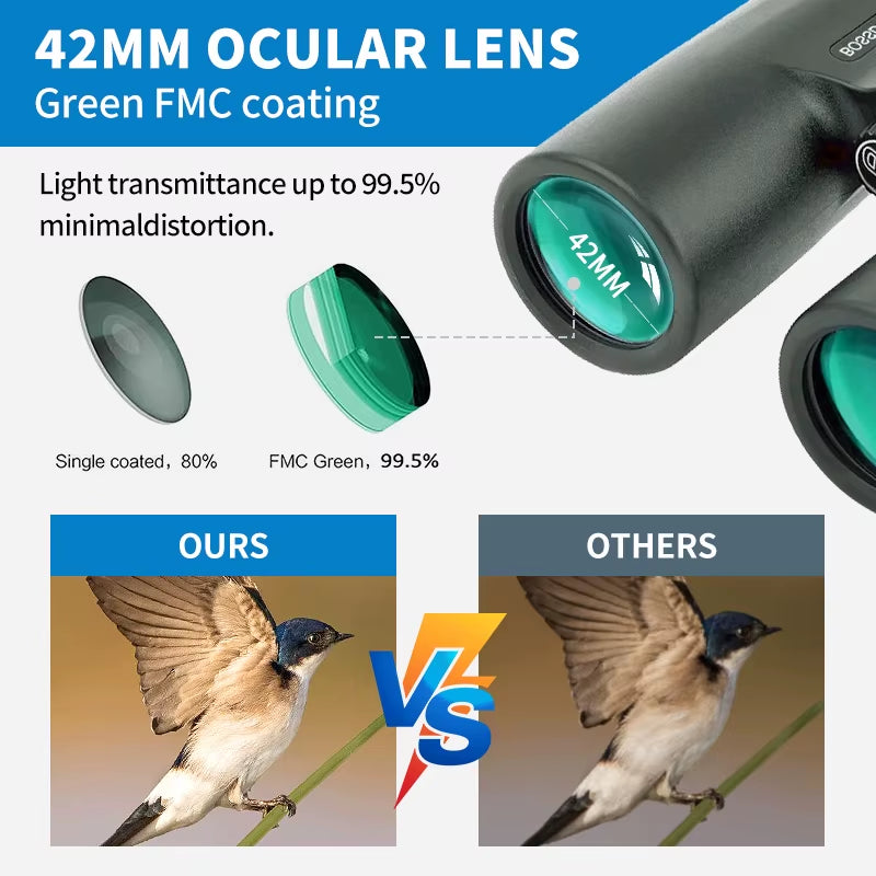 12X42 Binoculars Professional ED Lens Telescope Powerful Long Range BAK4 Prism for Hunting Outdoor Camping IPX7 Waterproof