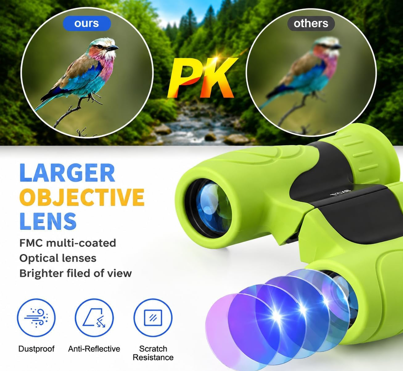 Kids Binoculars,Shockproof 8 X 21 High Resolution Compact Kids Binoculars Real for Boys and Girls,Perfect for Bird Watching, Hiking,Camping,Travel, Christmas Birthday Gift