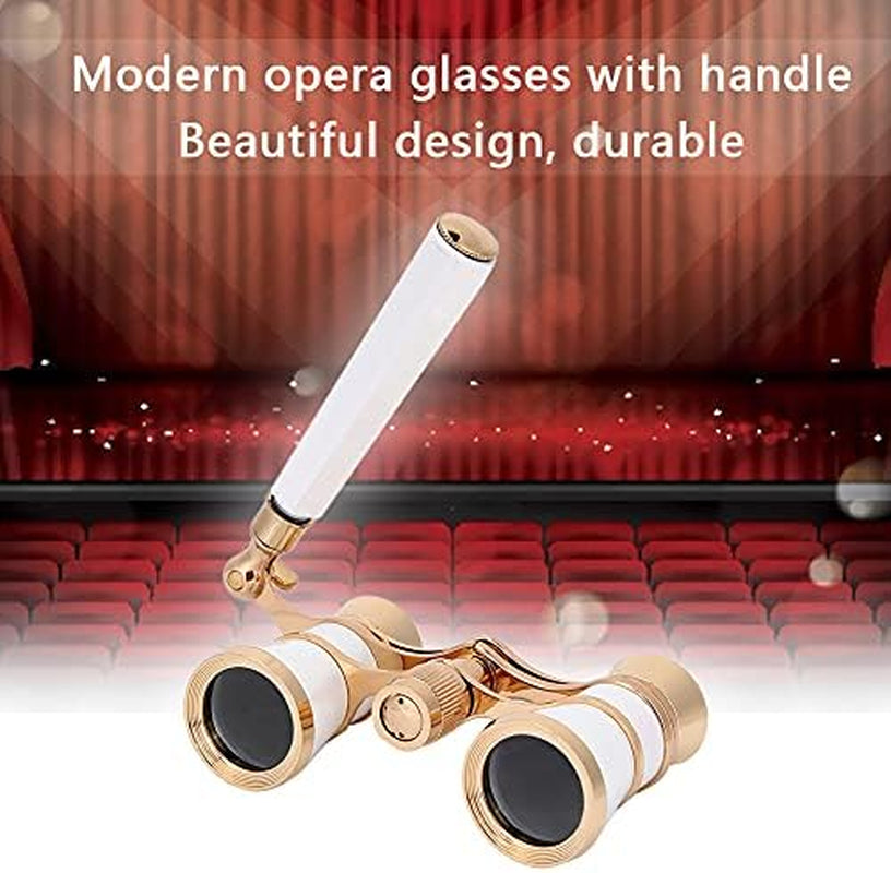 Opera Binoculars Theater Glasses Opera Glasses Binoculars 3X25 Magnification BK7 Optical Glass Lens Central Focus with Handle for Adults Kids Women in Concerts Theaters (White)