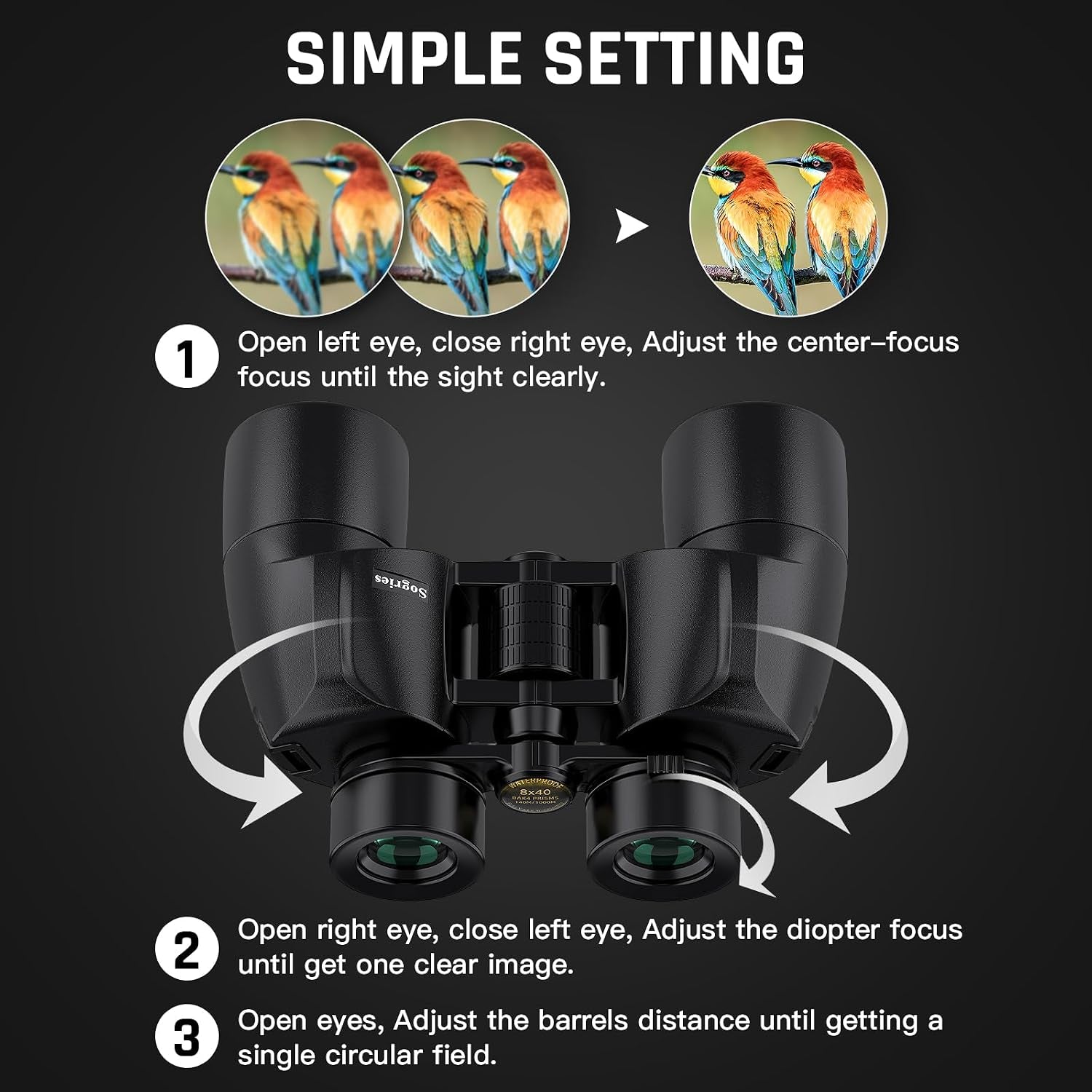 8X40 Binoculars for Adults High Powered Binoculars for Bird Watching Long Distance IPX7 Waterproof Fully Multi-Coated BAK4 Prism Optics for Hunting Travel Birding Stargazing