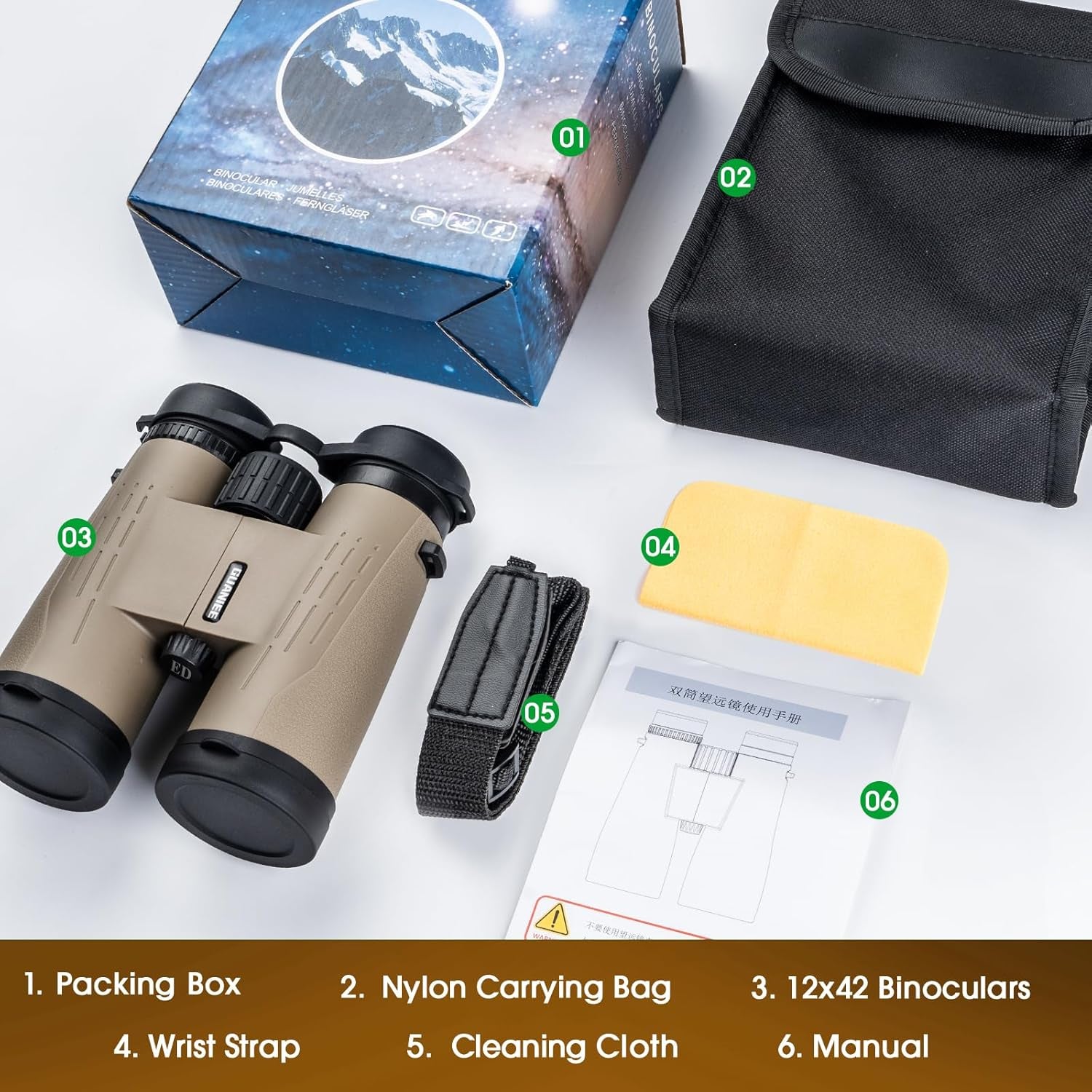 12X42 HD Binoculars for Adults High Powered Binoculars with Upgraded Phone Adapter Waterproof Compact Binocular for Bird Watching Hunting Outdoor Sports Concerts Mud