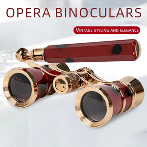 Portable Binoculars 3X25 Metal Opera Theater Glasses Mini Binocular Compact with Chain /Handle for Stage Concert Camping