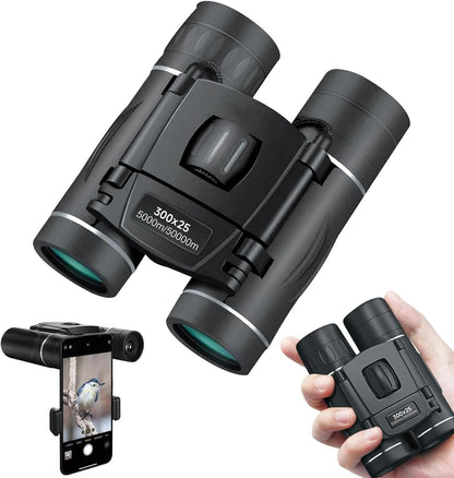 300X25 Binoculars for Adults and Kids, High Powered Mini Pocket Binoculars With