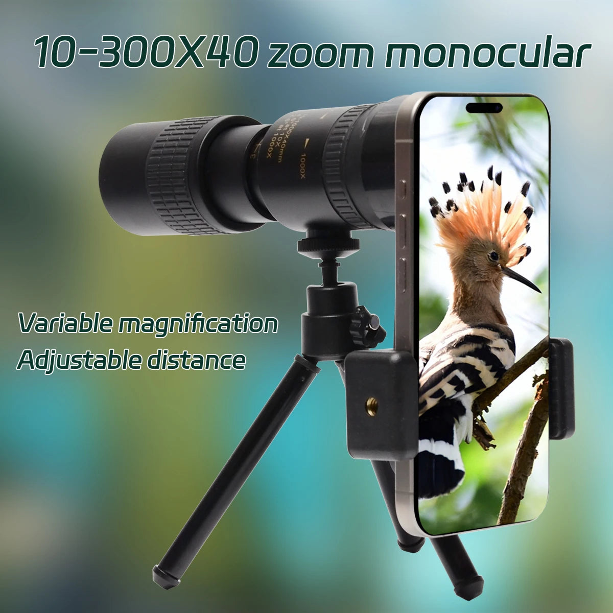 10-300X40 Zoom Telescope HD 4K Portable Strong Binoculars Long Range Professional Monocular Bak4-Prisms for Hunting Camping