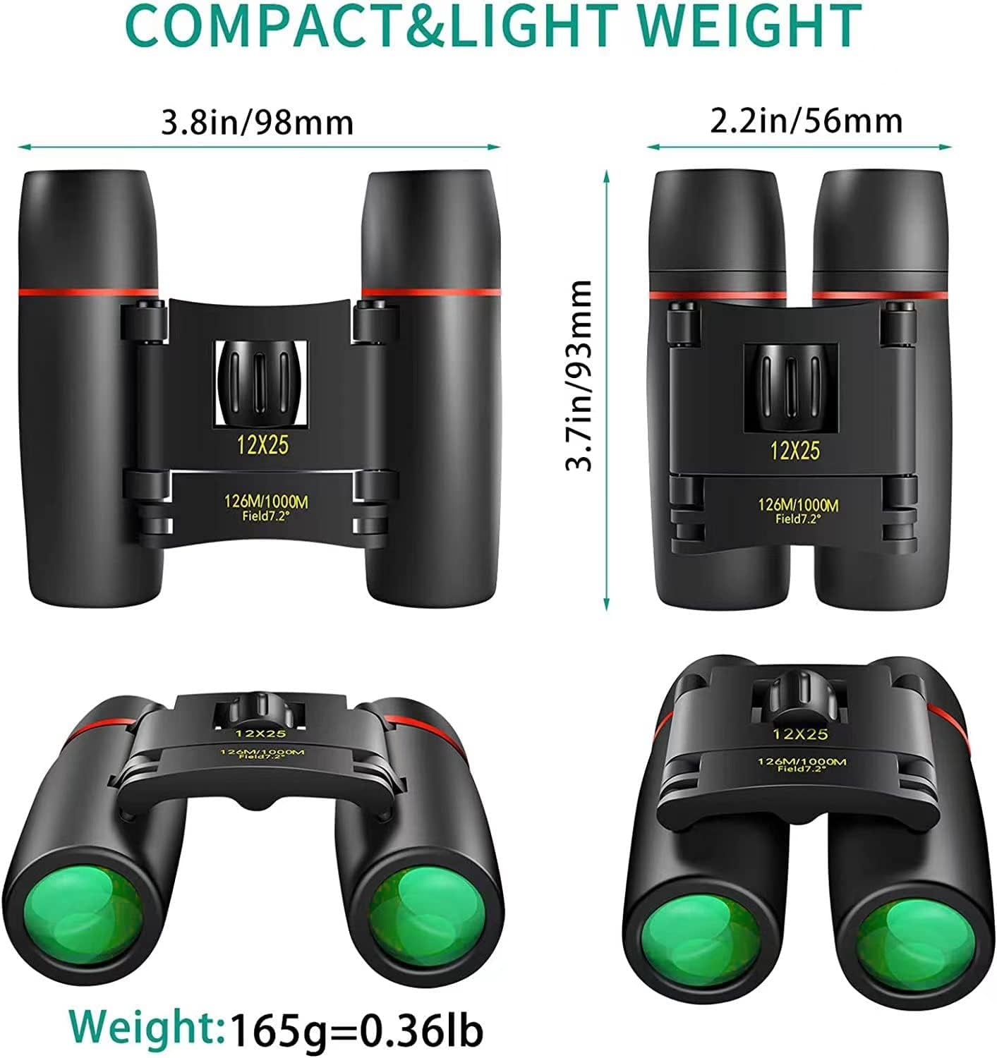 12X25 Small Pocket Binoculars Compact Adults,Mini Kids Binoculars Boys for Bird Watching,Concert Theater Opera