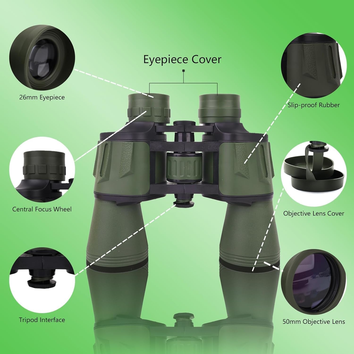 20X50 Binoculars for Adults, HD High Powered Professional Binoculars for Bird Watching Travel Stargazing Concerts Outdoor Sports-Bak4 Prism FMC Lens,Waterproof, Fogproof with Phone Adapter (Green)