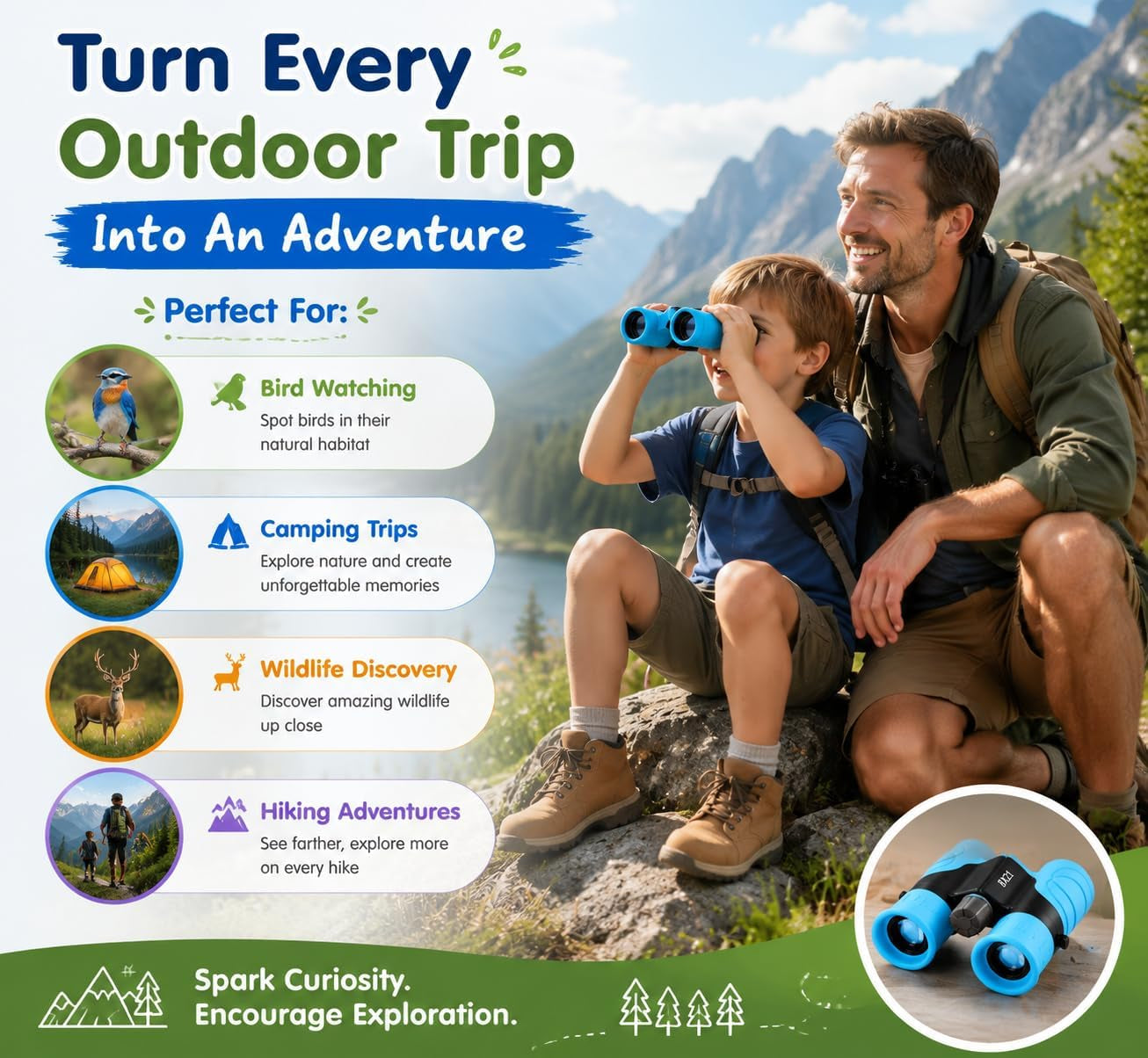 Kids Binoculars,Shockproof 8 X 21 High Resolution Compact Kids Binoculars Real for Boys and Girls,Perfect for Bird Watching, Hiking,Camping,Travel, Christmas Birthday Gift | Camping, Exploring, Hiking, Hunting, Sporting Events and Safari Park Gifts for Kids Ages 3-12
