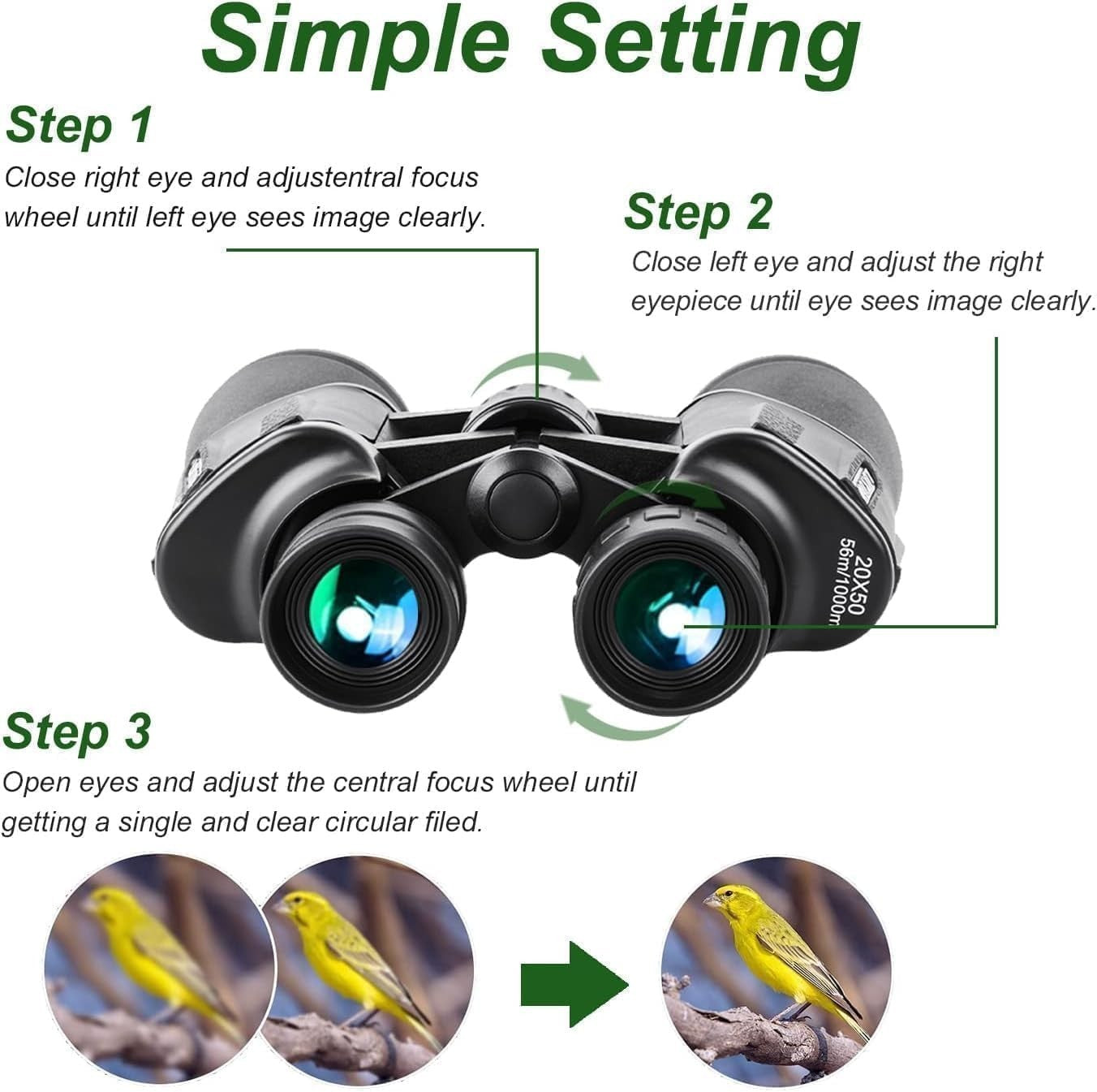 20X50 Binoculars for Adults, High Power Compact Waterproof Binoculars Telescope