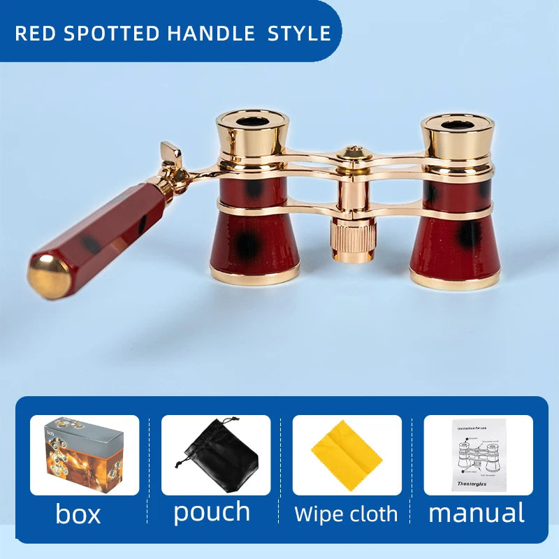 Portable Binoculars 3X25 Metal Opera Theater Glasses Mini Binocular Compact with Chain /Handle for Stage Concert Camping