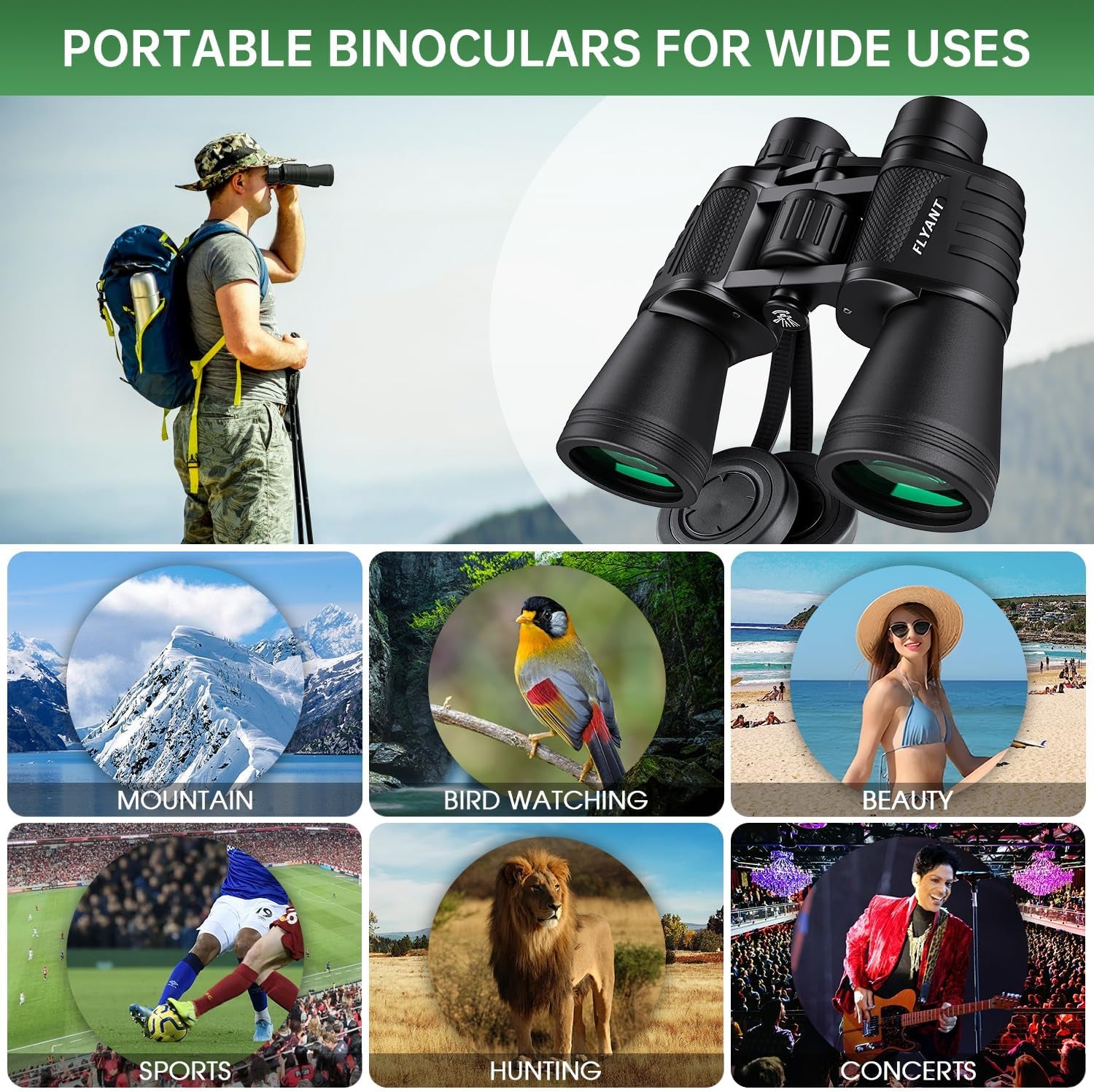 20X50 High Powered Binoculars for Adults, Waterproof Compact Binoculars with Low Light Vision for Bird Watching Hunting Football Games Travel Stargazing Cruise with Carrying Bag