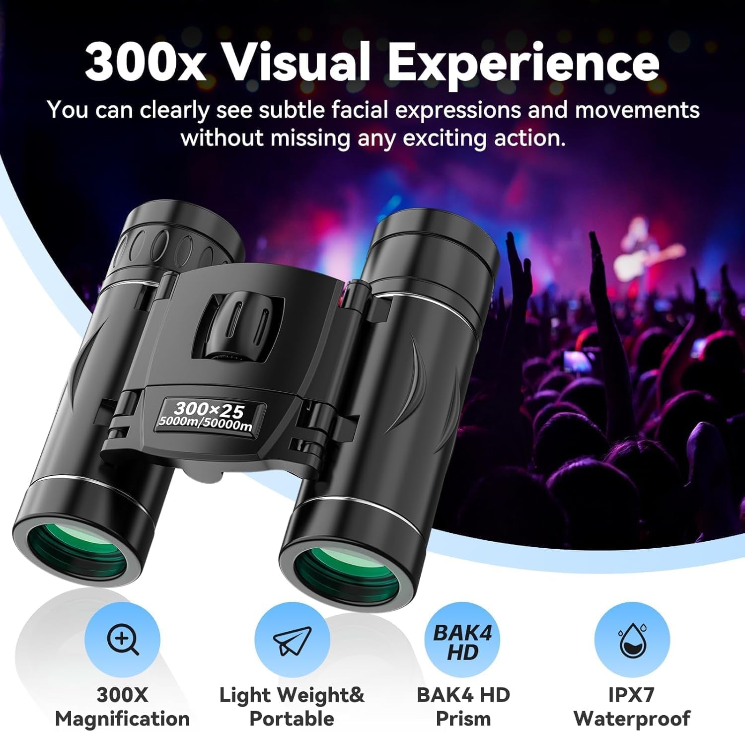 300X25 Binoculars for Adults and Kids, High Powered Mini Pocket Binoculars With