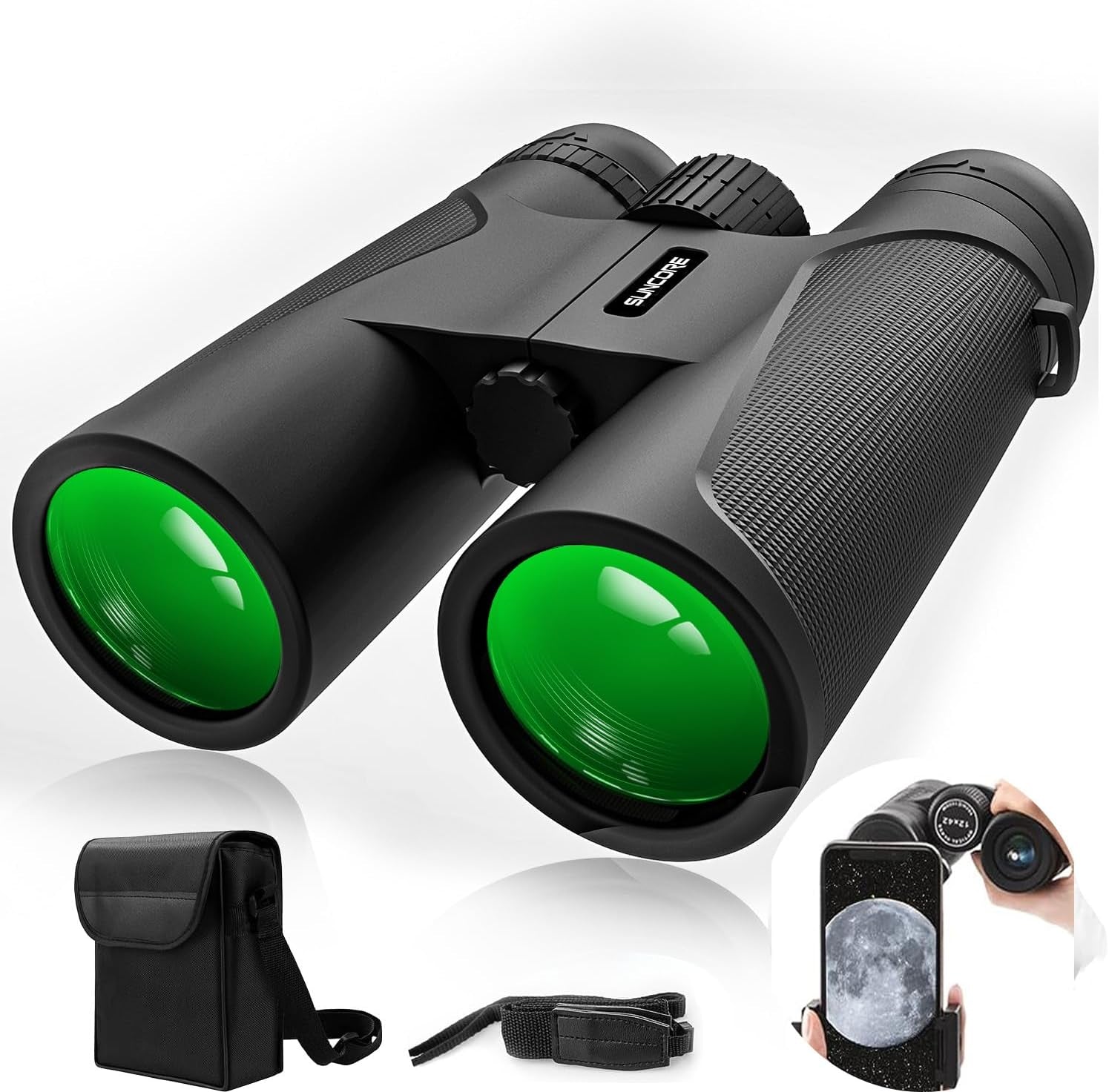 12X42 HD Binoculars for Adults with Universal Phone Adapter - High Power Binoculars with Super Bright and Large View- Lightweight Waterproof Binoculars for Bird Watching Hunting Outdoor Sports Travel