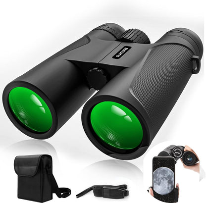 12X42 HD Binoculars for Adults with Universal Phone Adapter - High Power Binoculars with Super Bright and Large View- Lightweight Waterproof Binoculars for Bird Watching Hunting Outdoor Sports Travel