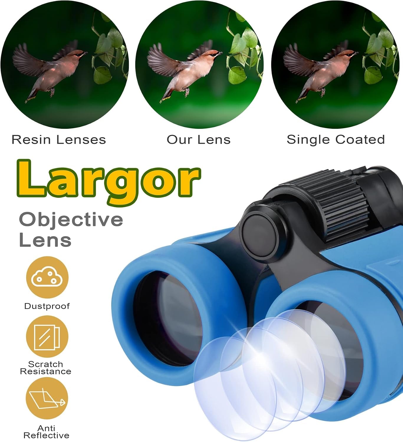 Binoculars for Kids, Toys for 3-12 Years Boys and Girls High-Resolution Optics Shockproof Mini Compact Toy Binoculars for Bird Watching, Hiking, Camping, Science, Detective