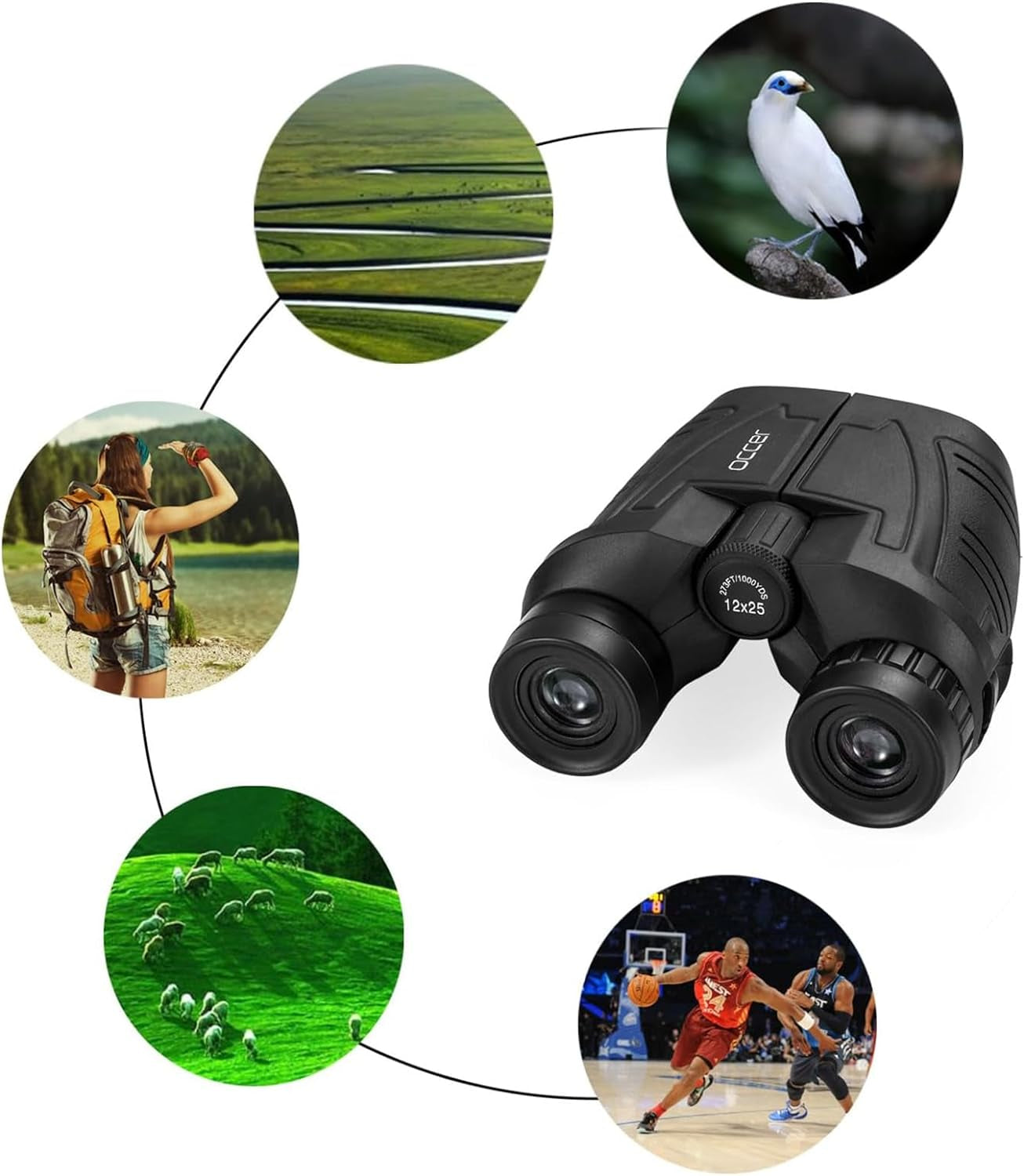 12X25 Compact Binoculars with Clear Low Light Vision, Large Eyepiece Waterproof Binocular for Adults Kids,High Power Easy Focus Binoculars for Bird Watching,Outdoor Hunting,Travel,Sightseeing