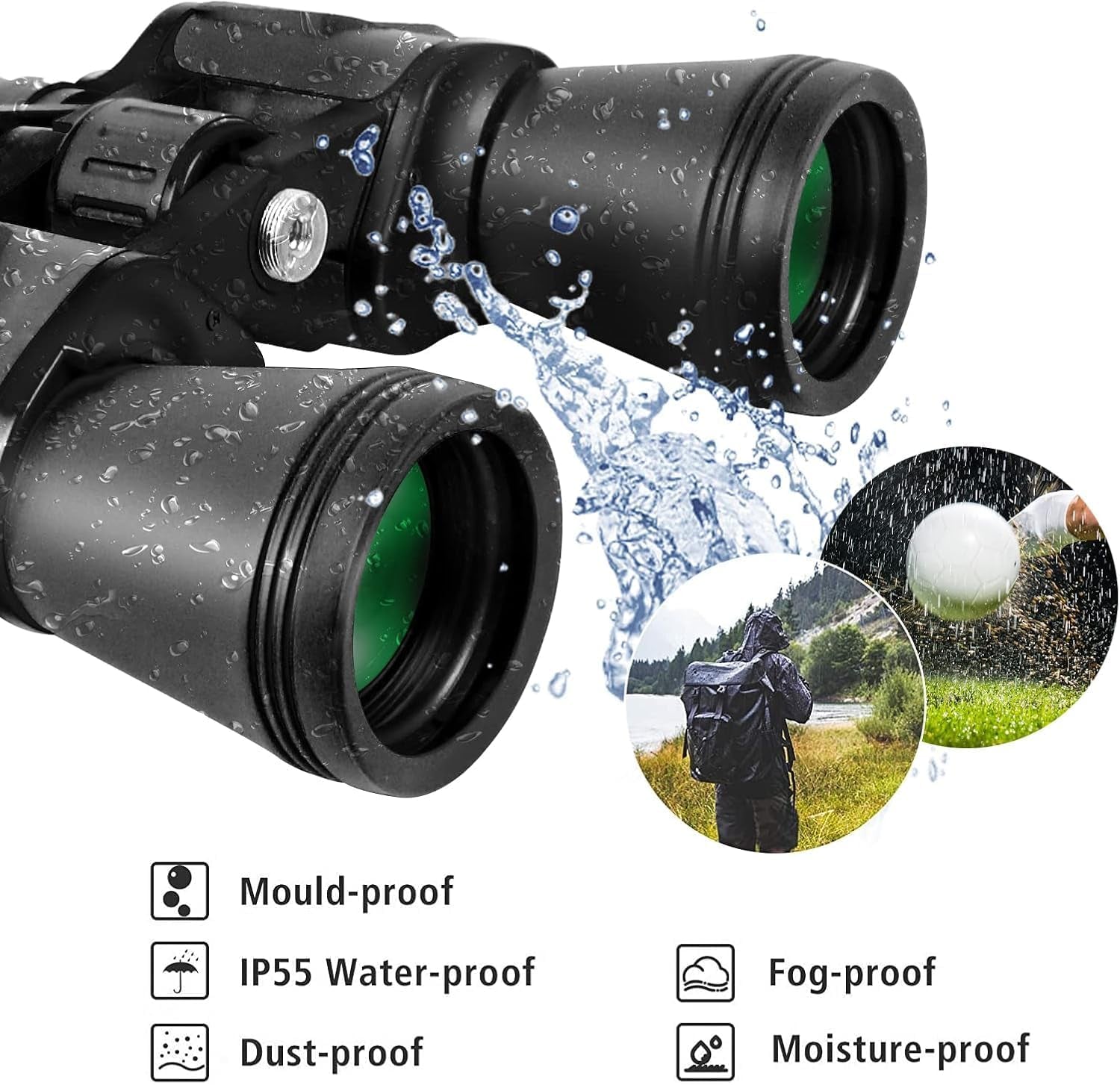 20X50 High Power Binoculars for Adults, HD Waterproof Binoculars with BAK4 Prism & FMC Lens,Portable Binocular Bird Watching Hunting Football Games Cruise with Carrying Bag,Strap,Phone Adapter-Black