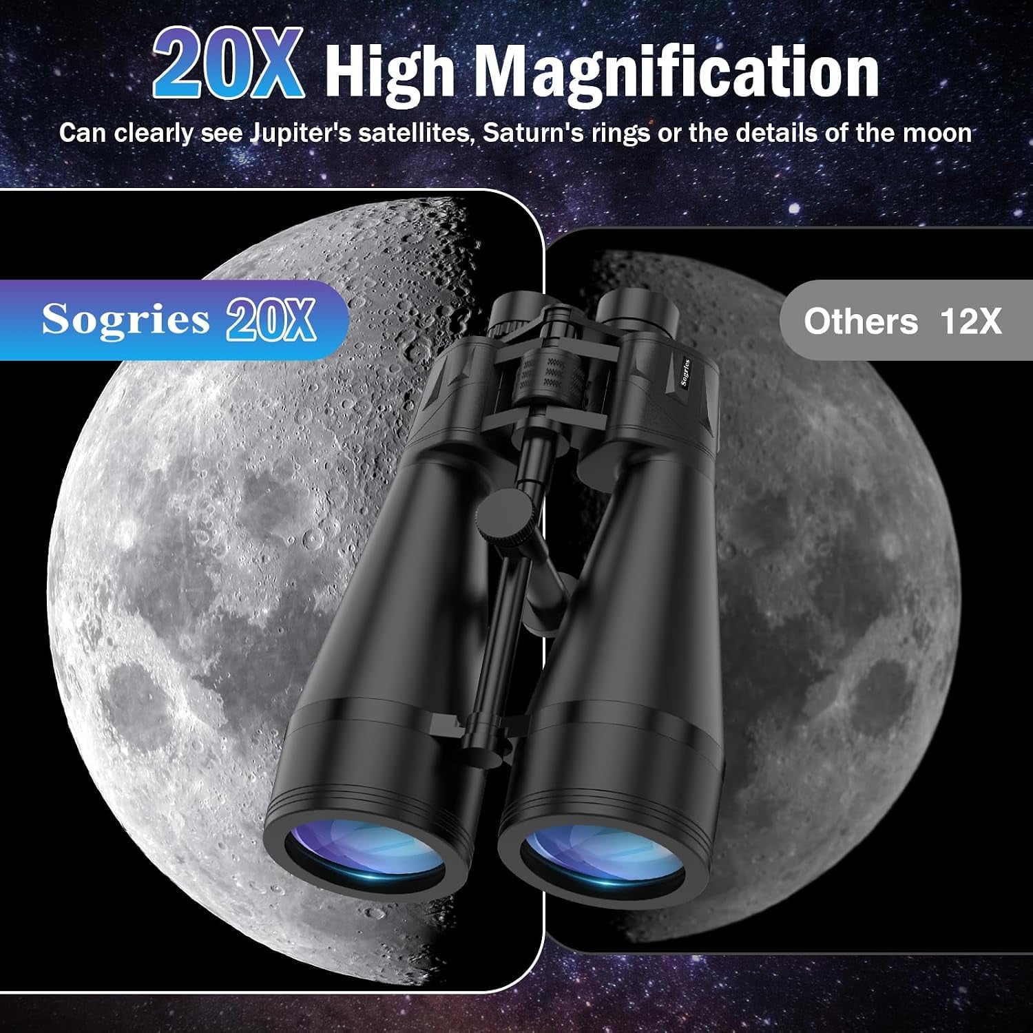 20X80 Astronomy Binoculars for Adults High Power Stargazing Binoculars | Powerful Binoculars for Star Gazing Planets Space Moon Wildlife Watching Bak4 Prism Low Light Vision, Tripod Carrying Case