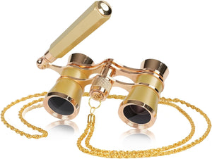 3X25 Opera Glasses for Women with Adjustable Handle & Chain,Bk9 Optical Lens, Vintage Compact Mini Theater Binoculars Adults Kids in Opera Musical Concert (Gold)
