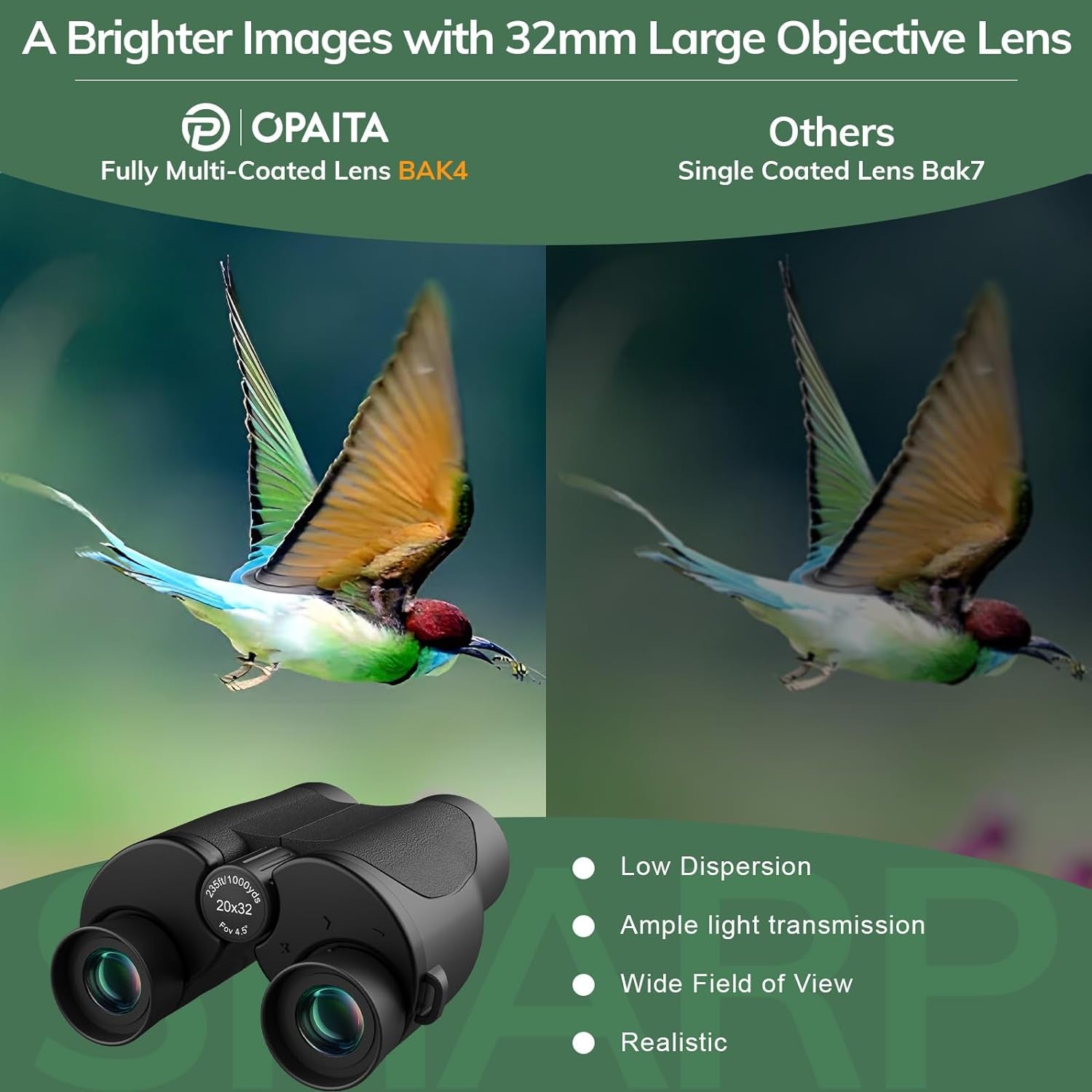20X32 Binoculars for Adults Kids High Powered with Sharper Vision - Compact Binoculars with Comfortable View - High Definition Small Binocs for Bird Watching Cruise Trip Hunting Travel Concert Hiking