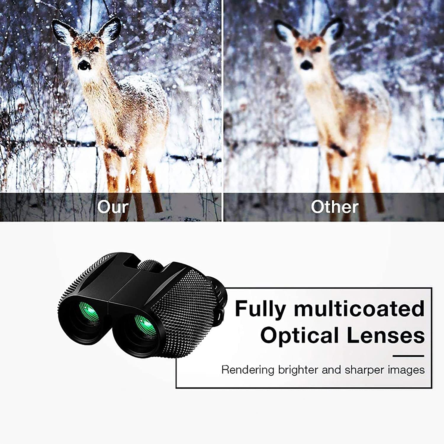 Compact Binoculars, Foldable Waterproof BAK-4 Binoculars 10 X 25 Prism Hunts Bir
