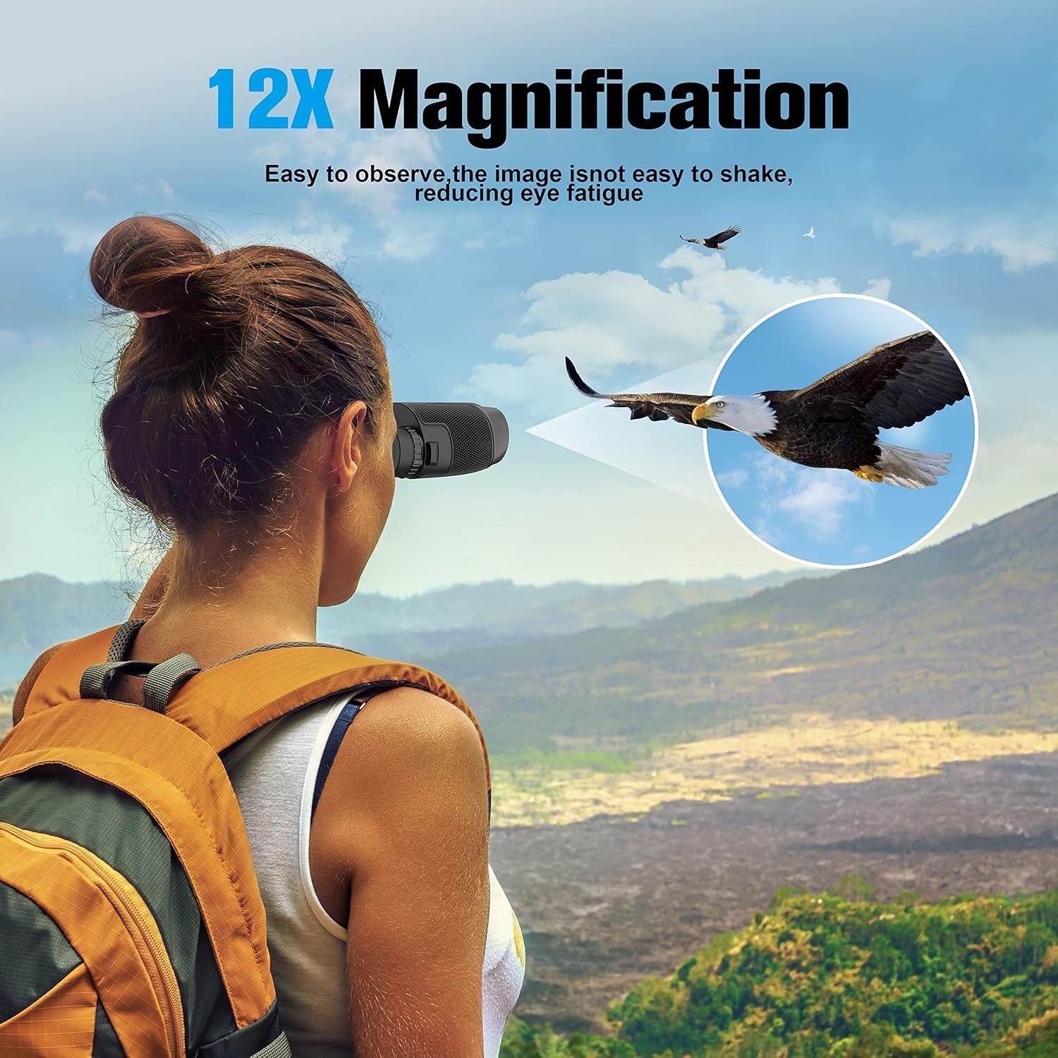 Binoculars 12X25 for Adults and Kids Night Vision Binoculars Compact Binocular Large Eyepiece Waterproof Binocular Wide Field of View for Bird Watching, Hiking, Hunting, Concert with Carrying Bag