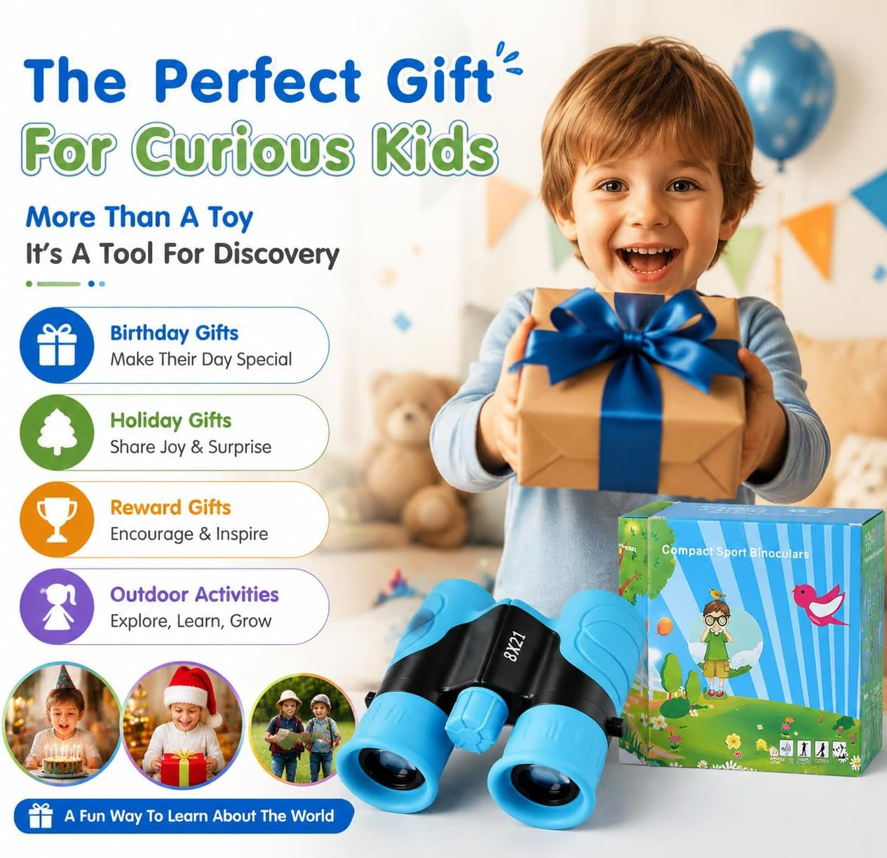 Kids Binoculars,Shockproof 8 X 21 High Resolution Compact Kids Binoculars Real for Boys and Girls,Perfect for Bird Watching, Hiking,Camping,Travel, Christmas Birthday Gift | Camping, Exploring, Hiking, Hunting, Sporting Events and Safari Park Gifts for Kids Ages 3-12
