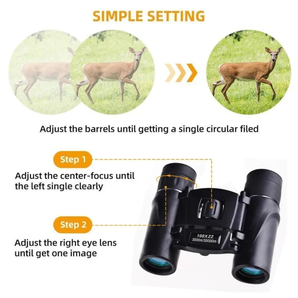 2026 100X22 Mini Portable Hd Binoculars 30000M Long Range Folding Bak4 Fmc Optics for Hunting Sports Outdoor Camping Travel