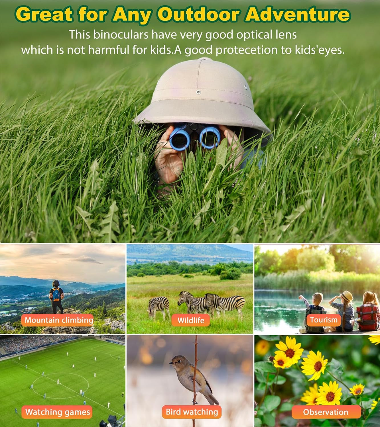 Binoculars for Kids, Toys for 3-12 Years Boys and Girls High-Resolution Optics Shockproof Mini Compact Toy Binoculars for Bird Watching, Hiking, Camping, Science, Detective