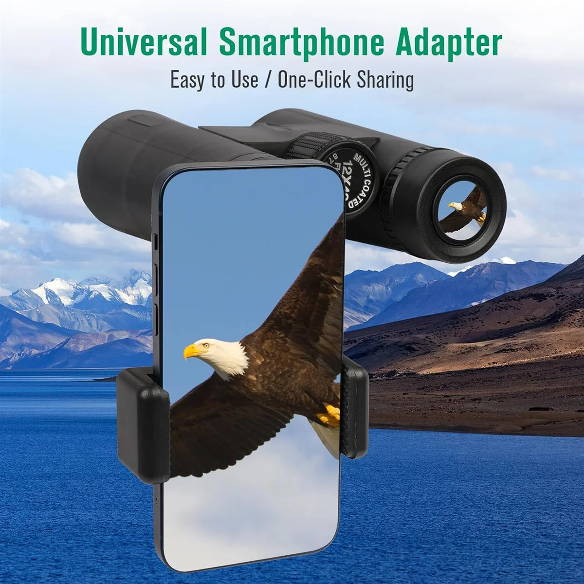 12X42 High Power Binoculars with Phone Adapter Waterproof Low Light Vision Binoculars for Bird Watching, Hunting, Travel