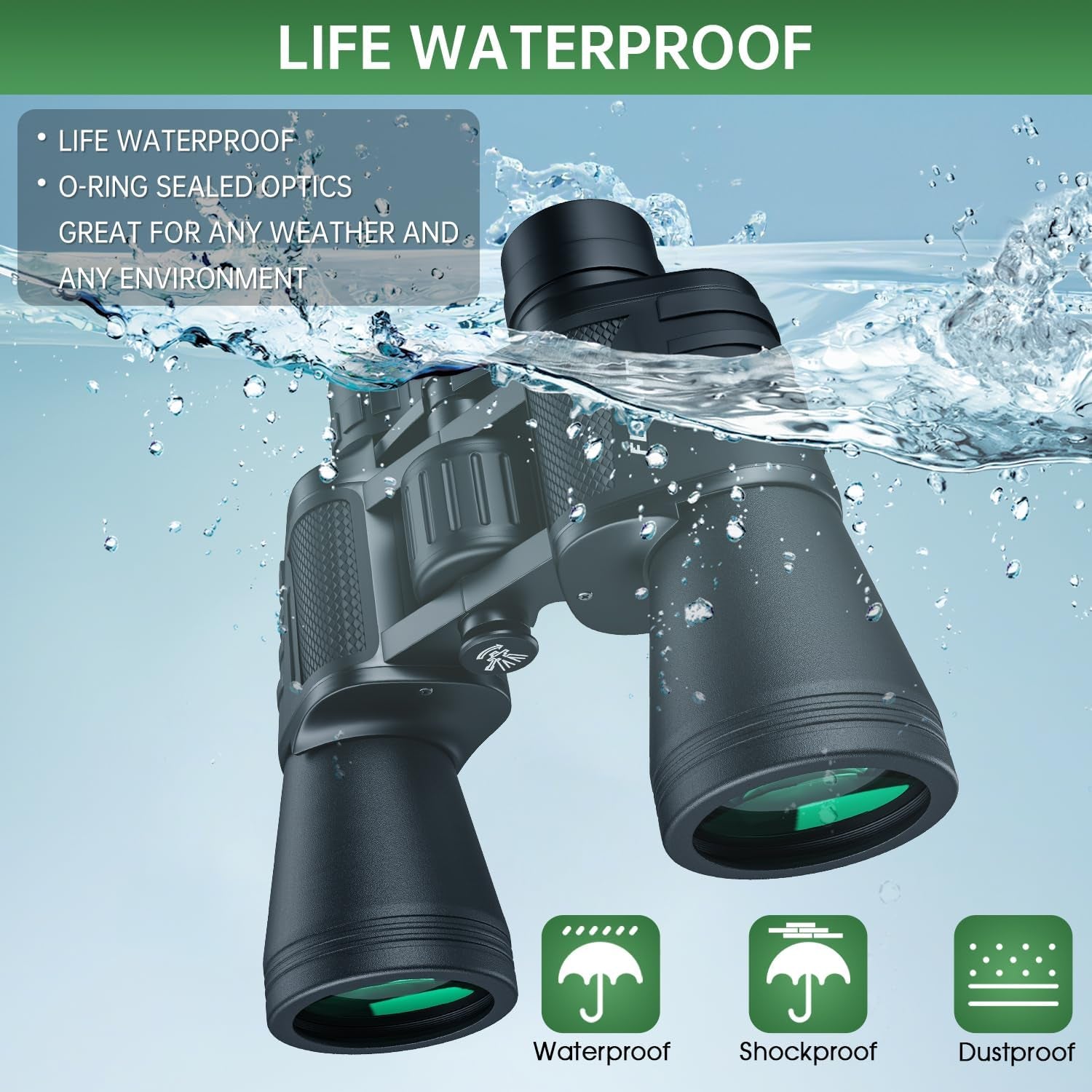 20X50 High Powered Binoculars for Adults, Waterproof Compact Binoculars with Low Light Vision for Bird Watching Hunting Football Games Travel Stargazing Cruise with Carrying Bag