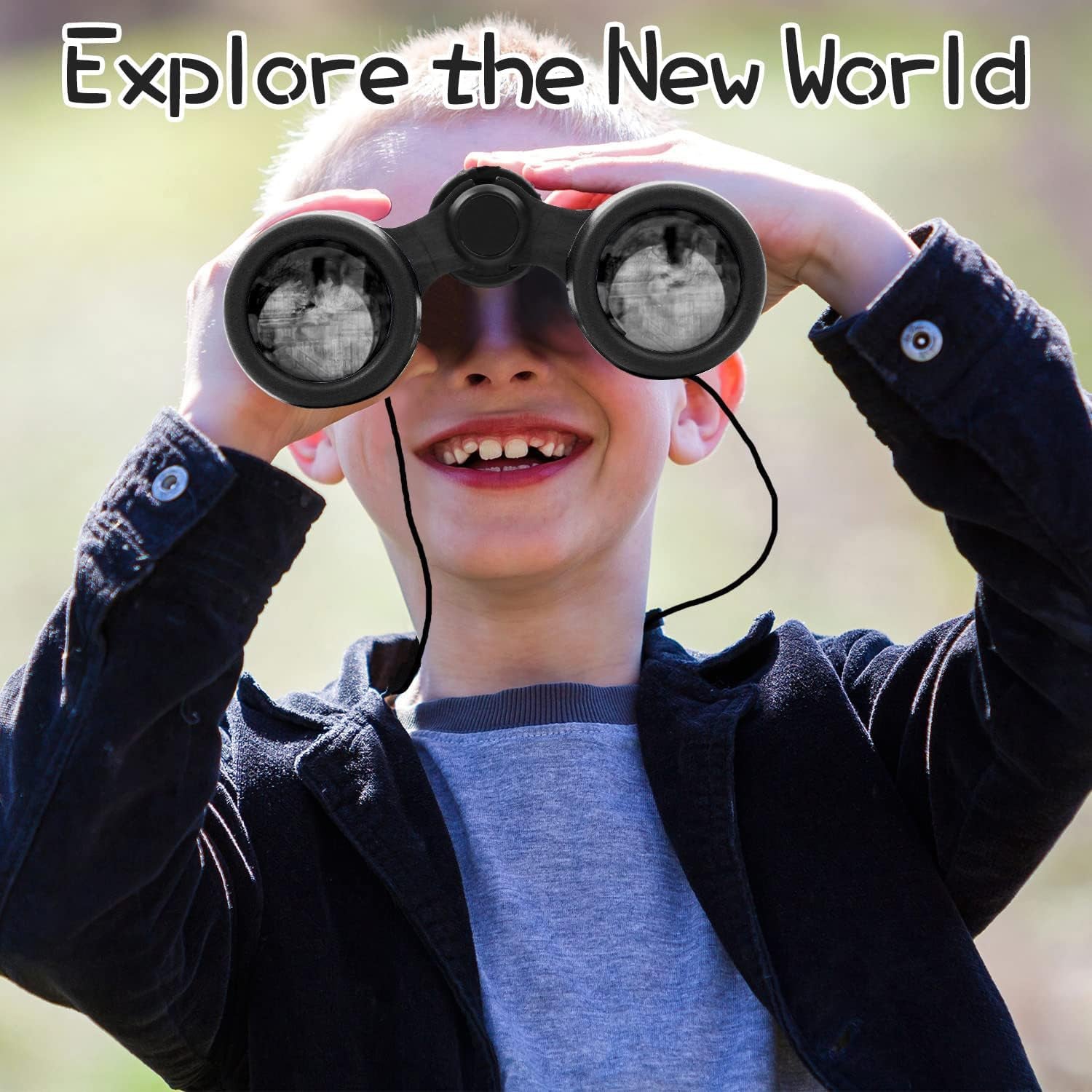 Kids Binoculars Shock Proof Toy Binoculars Set for Age 3-12 Years Old Boys Girls Bird Watching Educational Learning Hunting Hiking Birthday Presents Black