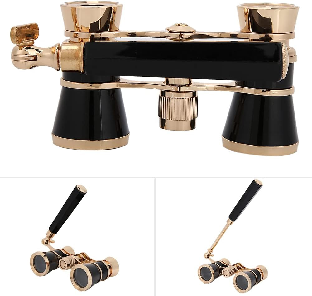 Opera Binoculars Theater Glasses Opera Glasses Binoculars 3X25 Magnification BK7 Optical Glass Lens Central Focus with Handle for Adults Kids Women in Concerts Theaters (Black)