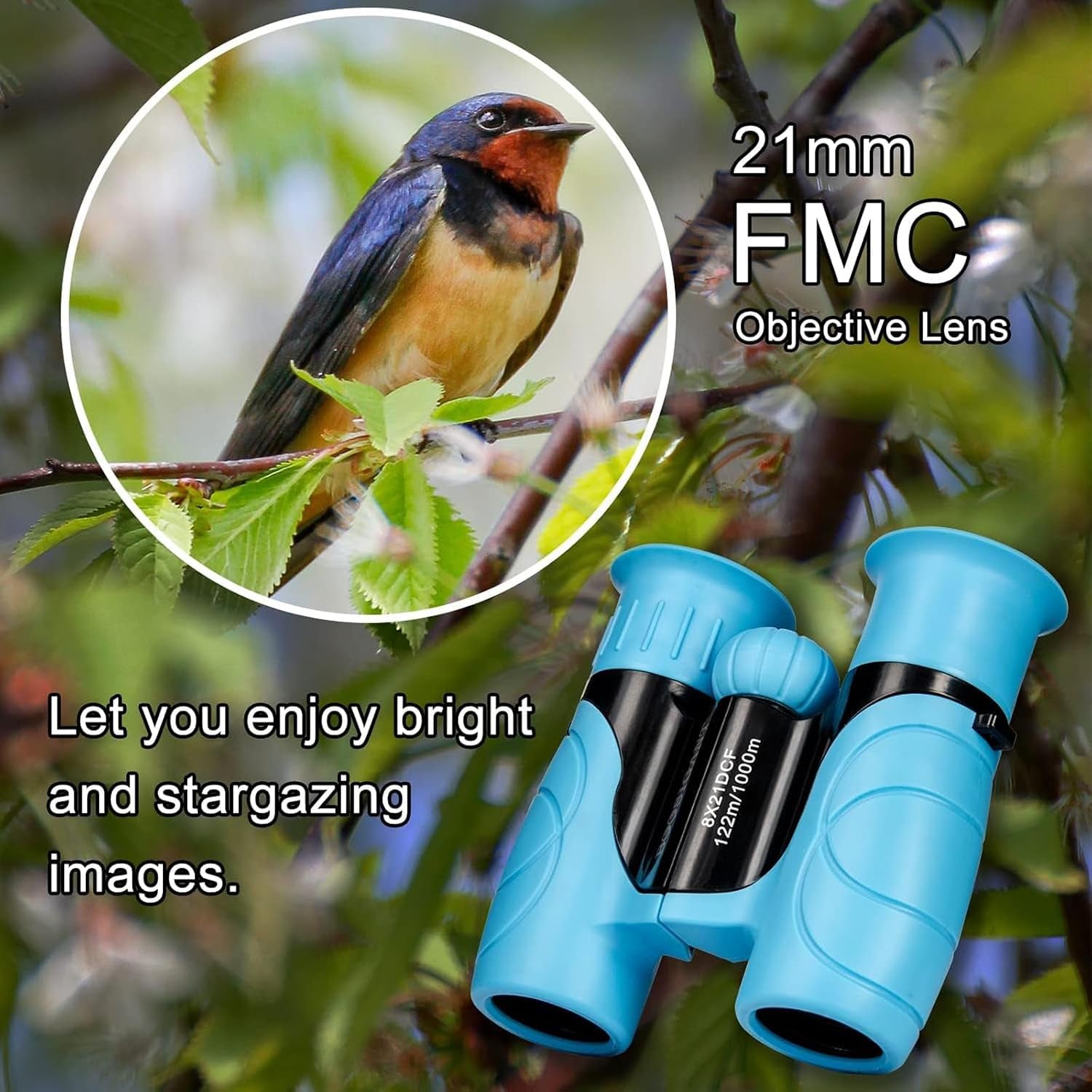 Binoculars for Kids,Compact Kids Binoculars 8X21 High-Resolution for Bird Watching, Camping, Exploration, Hiking, Hunting, Sports Events and Safari Park Gifts (Blue)