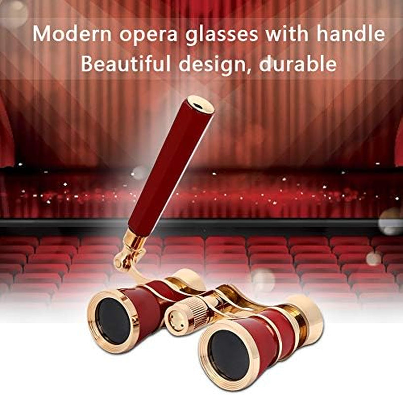 Opera Binoculars Theater Glasses Opera Glasses Binoculars 3X25 Magnification BK7 Optical Glass Lens Central Focus with Handle for Adults Kids Women in Concerts Theaters (Red)