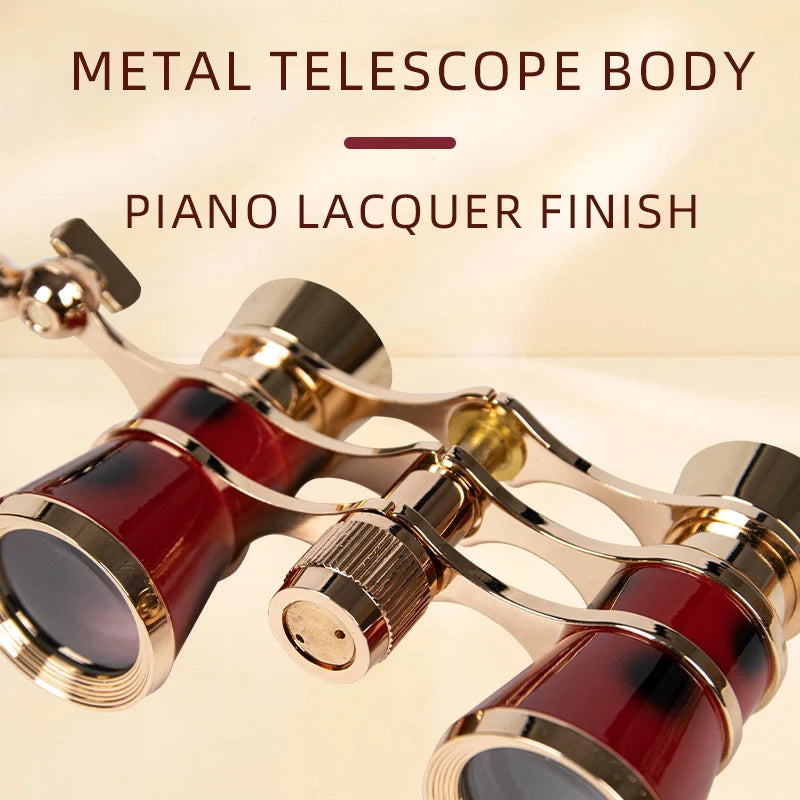 Portable Binoculars 3X25 Metal Opera Theater Glasses Mini Binocular Compact with Chain /Handle for Stage Concert Camping