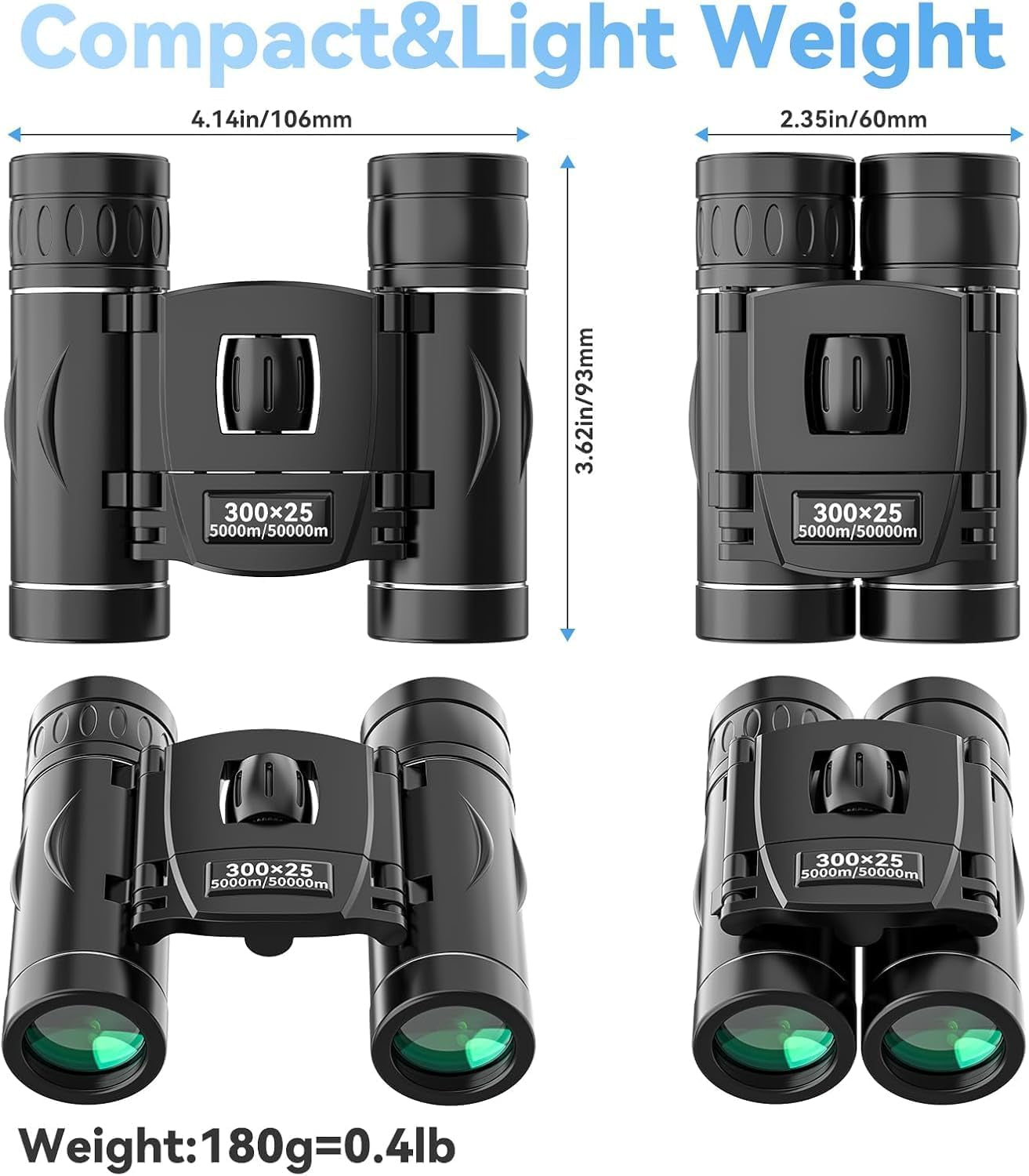 300X25 Binoculars for Adults and Kids, High Powered Mini Pocket Binoculars With