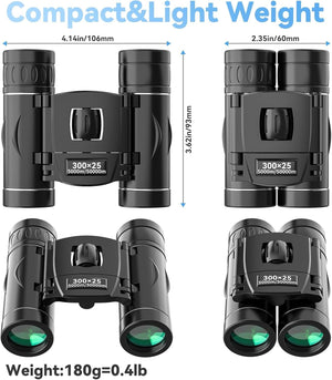 300X25 Binoculars for Adults and Kids, High Powered Mini Pocket Binoculars With