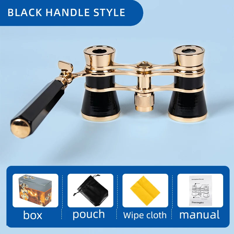 Portable Binoculars 3X25 Metal Opera Theater Glasses Mini Binocular Compact with Chain /Handle for Stage Concert Camping