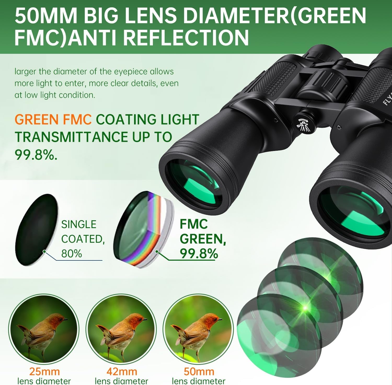20X50 High Powered Binoculars for Adults, Waterproof Compact Binoculars with Low Light Vision for Bird Watching Hunting Football Games Travel Stargazing Cruise with Carrying Bag