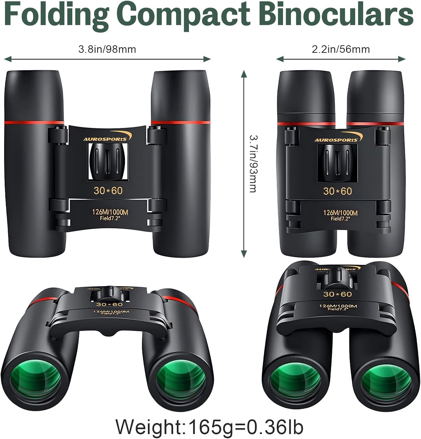 30X60 Folding Binoculars Telescope with Low Light Night Vision for Outdoor Birding, Travelling, Sightseeing, Hunting, Etc