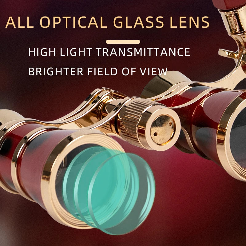 Portable Binoculars 3X25 Metal Opera Theater Glasses Mini Binocular Compact with Chain /Handle for Stage Concert Camping