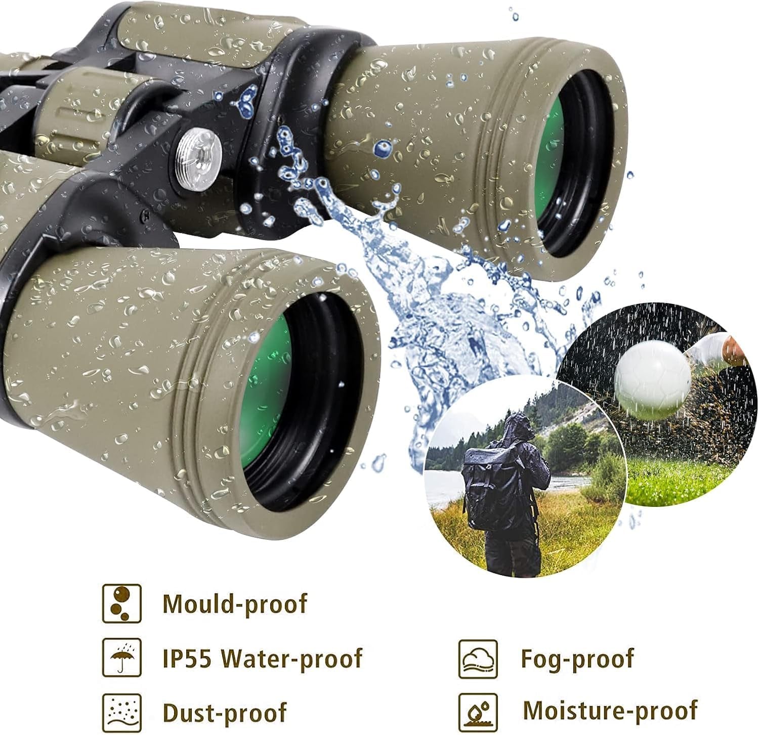 20X50 High Power Binoculars for Adults, HD Waterproof Binoculars with BAK4 Prism & FMC Lens,Portable Binocular Bird Watching Hunting Football Games Cruise with Carrying Bag,Strap,Phone Adapter-Green