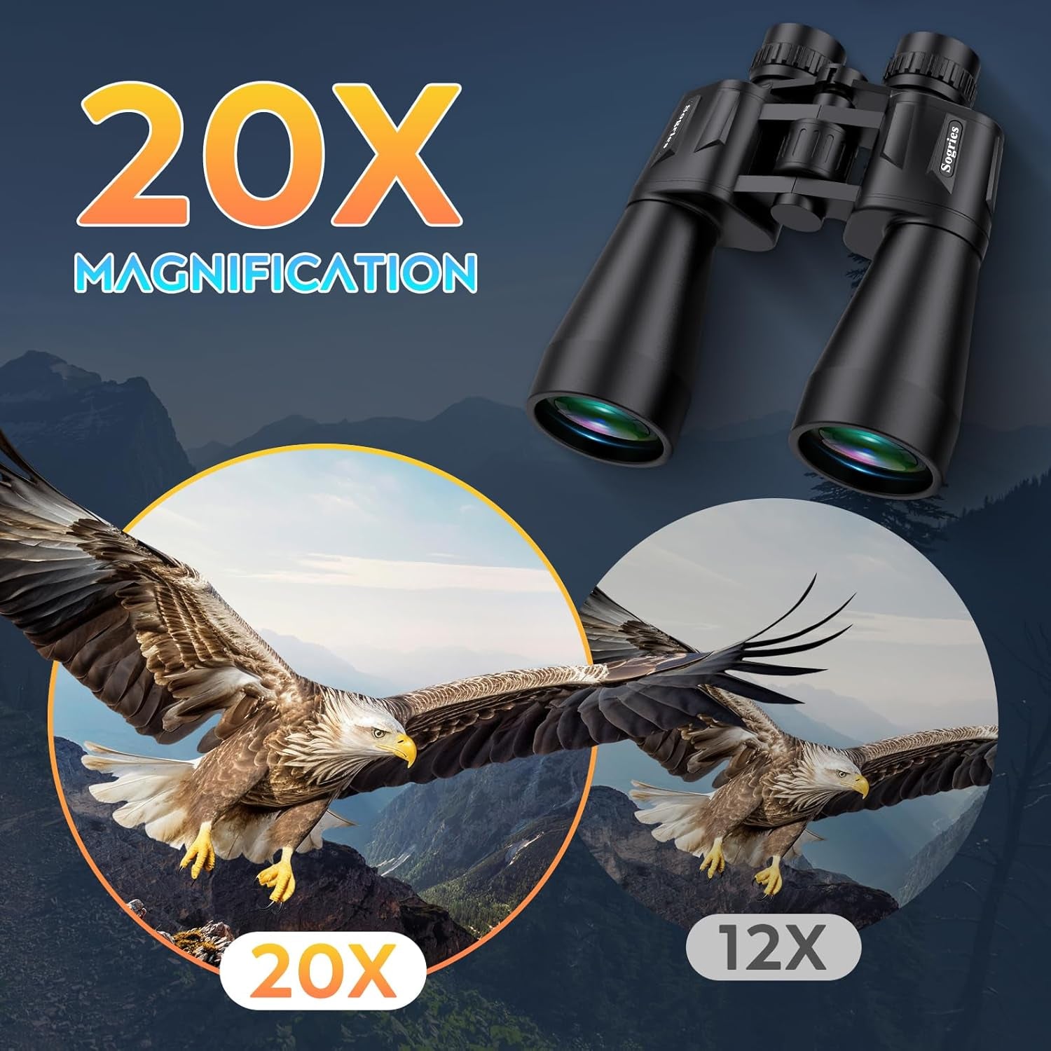 20X60 Binoculars for Adults High Powered Waterproof Fogproof | Powerful Binoculars for Bird Watching Low Light Vision Stargazing Hunting Cruise Ship Travel Long Range Astronomy Binoculars