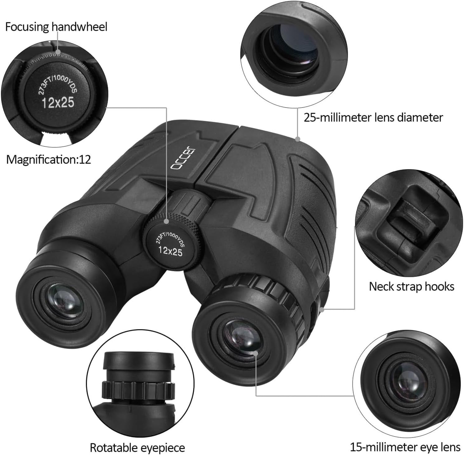 12X25 Compact Binoculars with Clear Low Light Vision, Large Eyepiece Waterproof Binocular for Adults Kids,High Power Easy Focus Binoculars for Bird Watching,Outdoor Hunting,Travel,Sightseeing