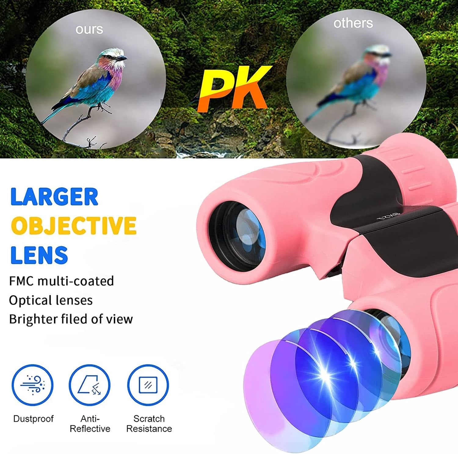 Kids Binoculars,Shockproof 8 X 21 High Resolution Compact Kids Binoculars Real for Boys and Girls,Perfect for Bird Watching, Hiking,Camping,Travel, Christmas Birthday Gift