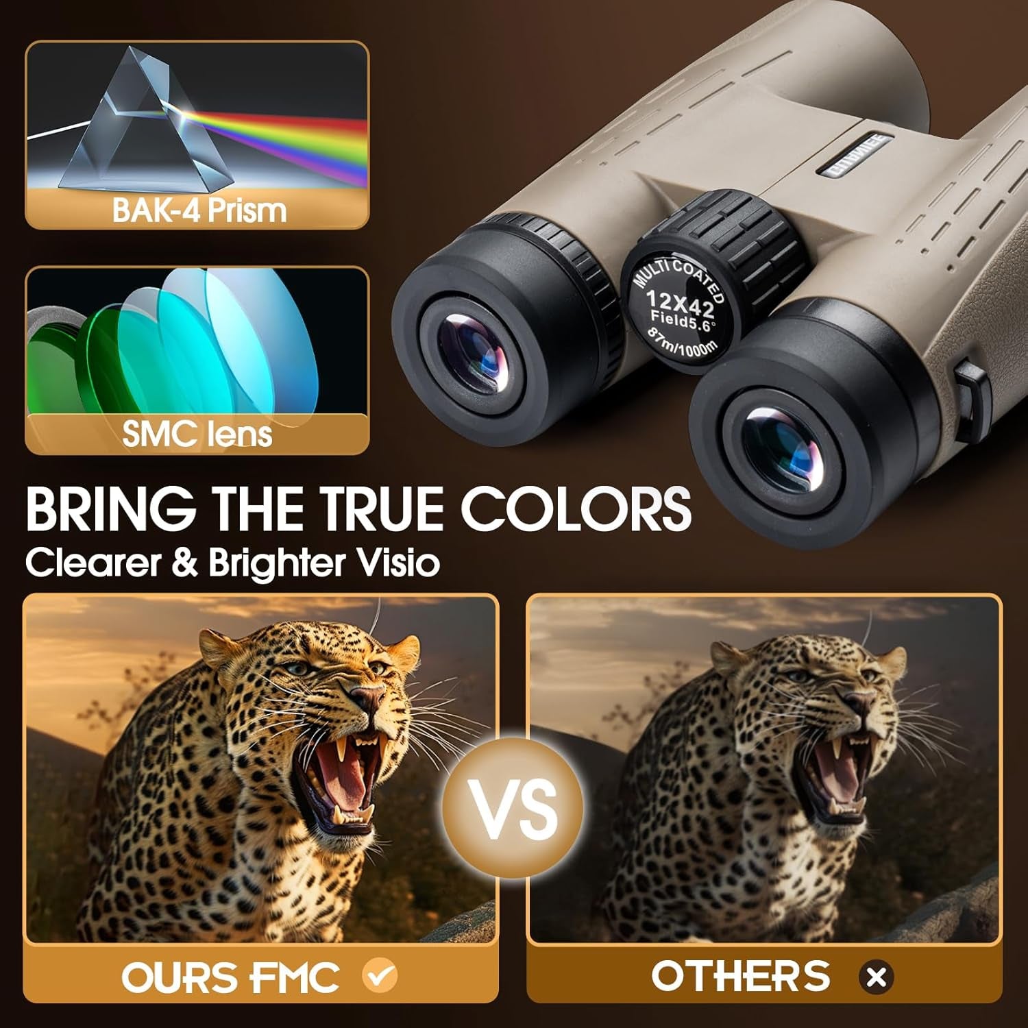 12X42 HD Binoculars for Adults High Powered Binoculars with Upgraded Phone Adapter Waterproof Compact Binocular for Bird Watching Hunting Outdoor Sports Concerts Mud