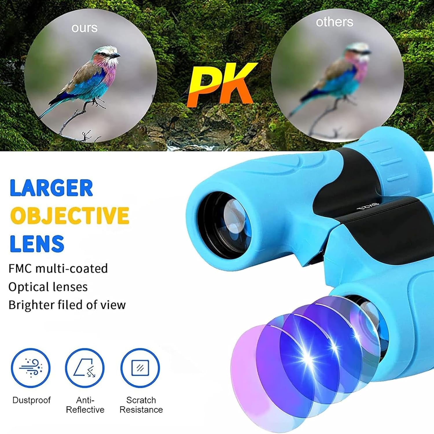 Binoculars for Kids,Compact Kids Binoculars 8X21 High-Resolution for Bird Watching, Camping, Exploration, Hiking, Hunting, Sports Events and Safari Park Gifts (Blue)