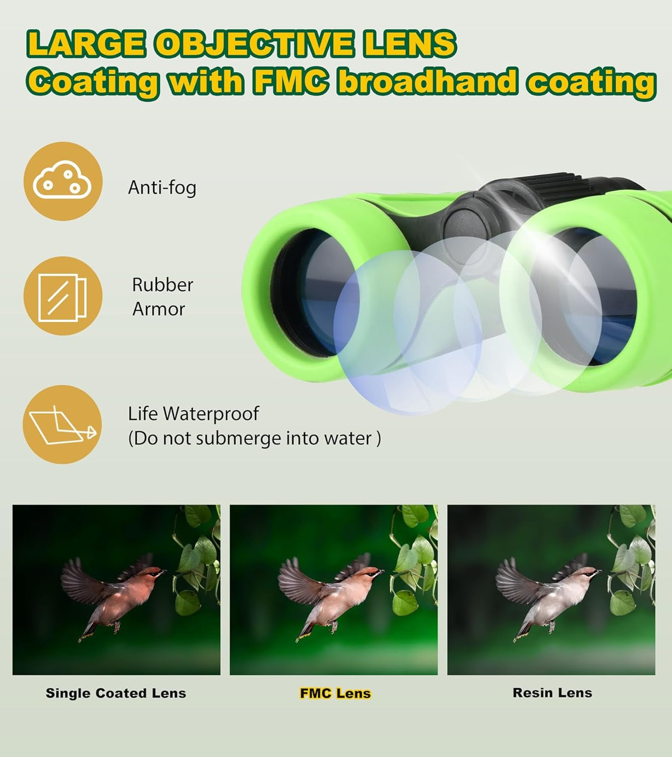 Binoculars for Kids, Toys for 3-12 Years Boys and Girls, High Resolution Optics, Shockproof, Mini Compact Toy Binoculars for Bird Watching, Hiking, Camping, Science, Detective