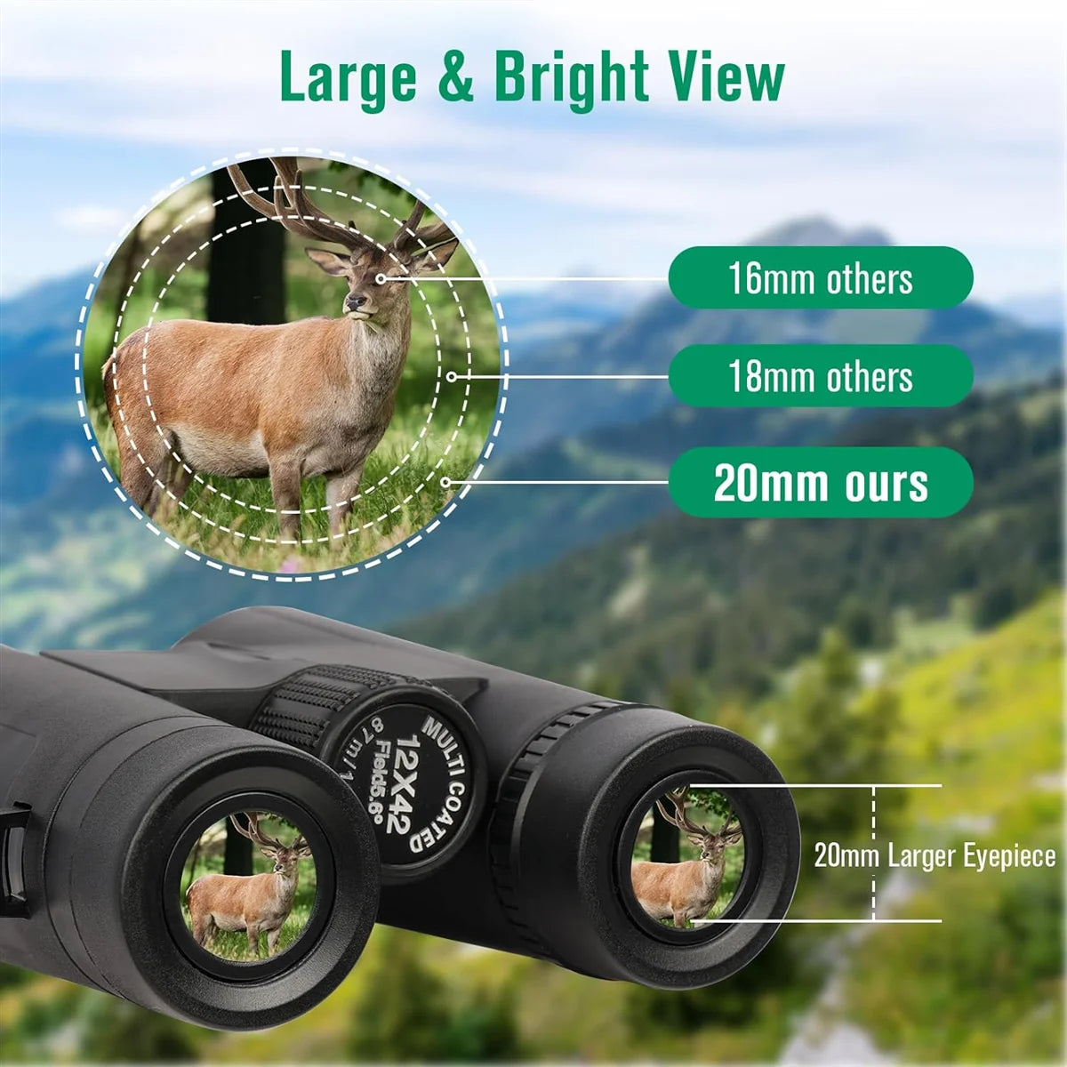 12X42 High Power Binoculars with Phone Adapter Waterproof Low Light Vision Binoculars for Bird Watching, Hunting, Travel